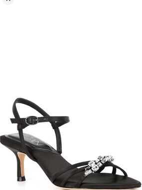 Deltan Aria Satin Jewel Ornament Dress Sandals Sz 8.5M Black NWOB